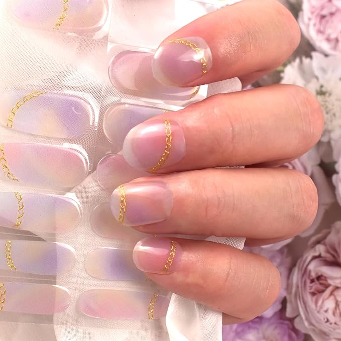 Semi Cured Gel Nail Strips 22pcs Polish Stickers Manicure Wraps for Home DIY Works with Nail Lamp Light