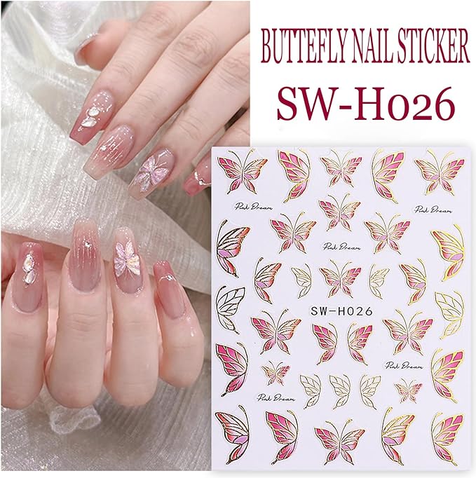 6Sheets Flower Nail Art Stickers 3D Self-Adhesive Nail Sticker Butterfly Nails Art Decals Holographic Floral Butterfly Nails Decal Decoration for Women Blue Blossom Manicure DIY Nail Supplies