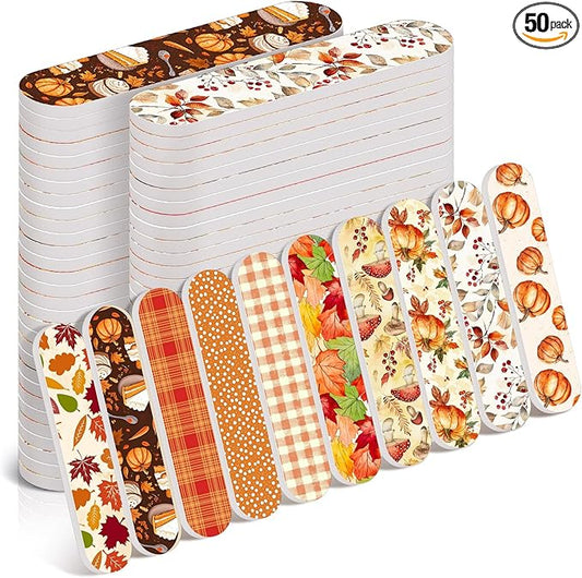 50 Pcs Fall Mini Nail Files Thanksgiving Gifts for Women Double Sided Pumpkin Nail Files Bulk Mini Autumn Harvest Emery Board Manicure Tools for Thanksgiving Party Supplies
