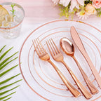bUCLA 300PCS Rose Gold Plastic Dinnerware - Image 5