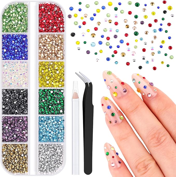 4200Pcs Glass Crystal Small Rhinestones for Nail Art, Colourful SS3-SS10 Flatback Bedazzling Gems, Nail Rhinestones and Gems Crystals Charms for Acrylic Tips Manicure Decor