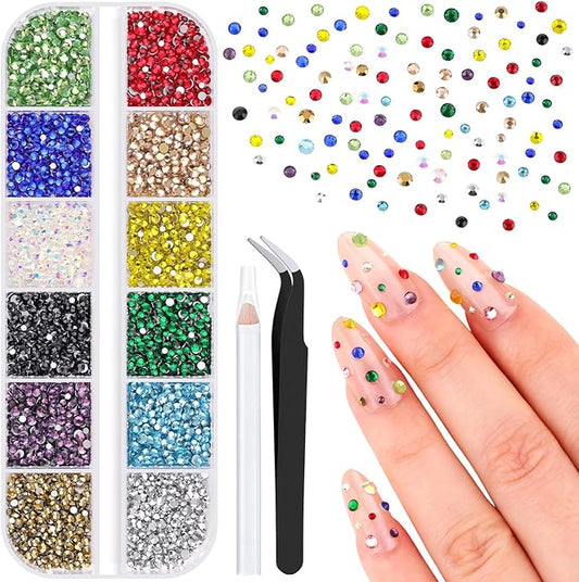 4200Pcs Glass Crystal Small Rhinestones for Nail Art, Colourful SS3-SS10 Flatback Bedazzling Gems, Nail Rhinestones and Gems Crystals Charms for Acrylic Tips Manicure Decor