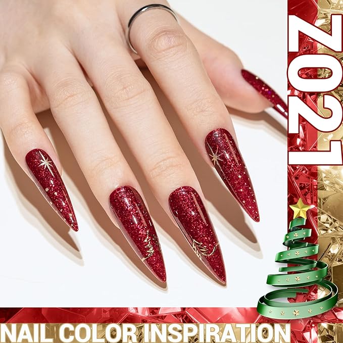 MelodySusie Christmas Red Glitter Gel Nail Polish,0.5fl oz Soak Off UV LED Sparkle Shiny Red Reflective Gel Polish Gift for Women Nail Art Manicure Salon DIY Nail Design Decoration at Home-z021