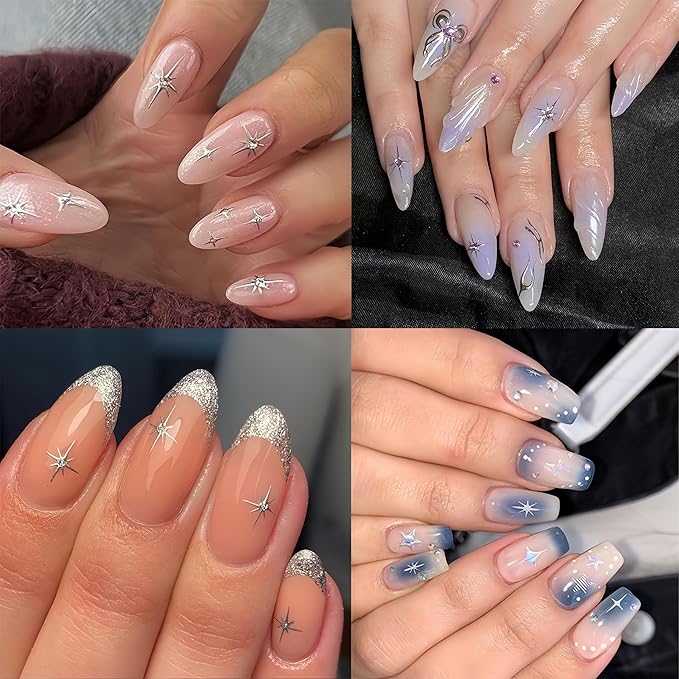 5D Self-Adhesive Glitter Diamond Stars Nail Art Stickers Sparkling Rhinestone Crystal Stars Luxury Design for Women Girls DIY Nail Decoration