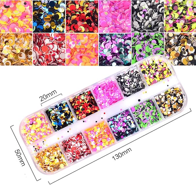 Round Glitter Nail Art Sequins, 3D Circle Shapes Glitter Flakes Designs, Holographic Laser Shiny Round Acrylic Nails Supplies for Women Girls Manicure Sparkly Decorations, DIY Glitter Nails Crafts