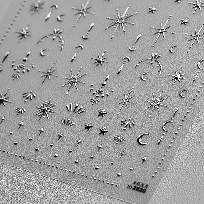 Moon Star 3D Silver Nail Stickers - Luxury Nail Art Design for Women & Girls - DIY Manicure Decoration