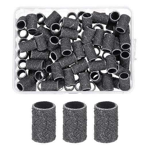 HARFINGTON 100pcs Small Sanding Bands 120 Grit for Nail Drill Bits Mini Sanding Band for Nails Gel Manicures Black