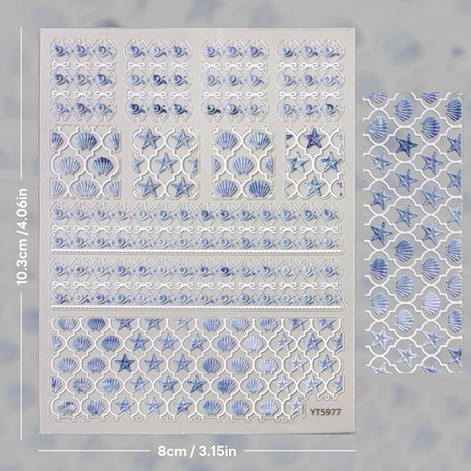 Nail Stickers for Nail Art - Ocean Theme Nail Art Sticker Shell Starfish Nail Decals Self-Adhesive Nails Supply Manicure Stickers for Nails Decoration