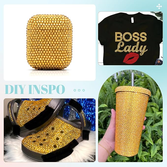 6100Pcs Resin Rhinestones for Bedazzling with 2Pcs 10ml B7000 Jewelry Glue, 1 Box Flatback Crystals Diamond (Golden Yellow) for Crafting Crafts, Gems for Clothing Shoes Tumblers Nail Art