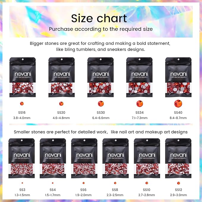 Novani Rhinestones 1440pcs SS8 Glass Rhinestones Crystal Flatback Gemstones for Crafts Nails Makeup Bags and Shoes Decoration（SS8, Orange）