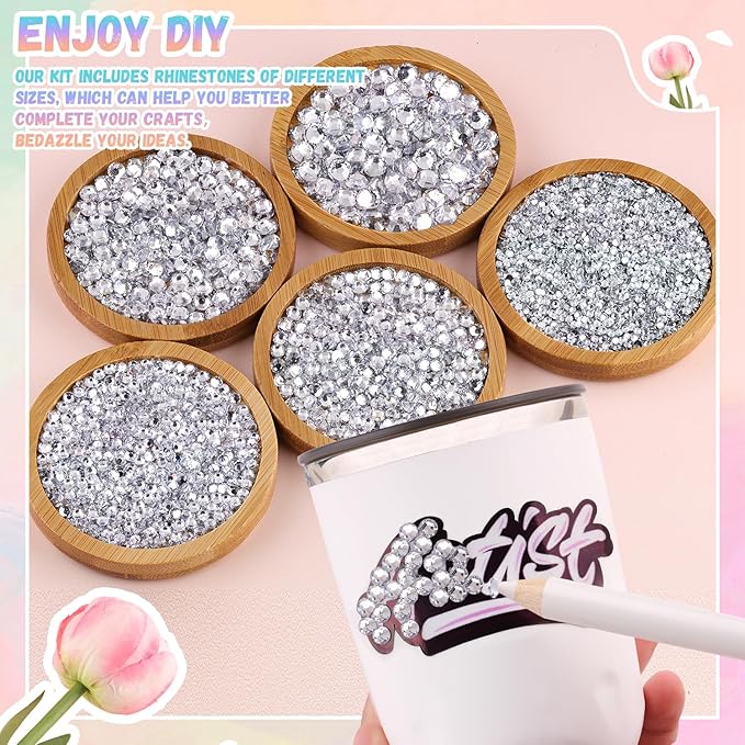 30000Pcs Resin Silver Clear Rhinestones with B7000 Jewelry Glue for Bedazzling Crafting, 2-6mm Flatback Gems, Bedazzler Kit for Crafts Clothing Tumblers Shoes Decor Nail Art