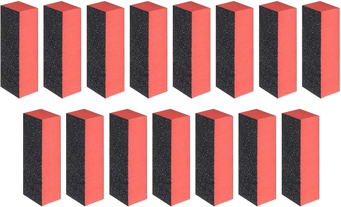 HARFINGTON 15pcs Nail Buffer Blocks 60/80/80 3 Sided Grit Nail Sanding Buffing File Block Manicure Tools for Acrylic Nail Shine Polishing Buffer, Red Orange