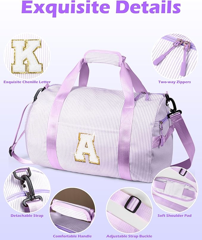 6 Year Old Girl Birthday Gifts, Girls Travel Duffle Bag, Kids Initial Overnight Duffel Bags with Shoe Compartment, Personalized Dance Bag with Cosmetic Pouch, Christmas Gift (Letter D)