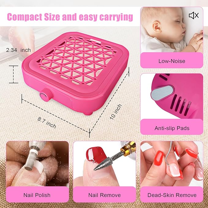 Nail Dust Collector Vacuum, Powerful 4000 RPM Turbine Motor with Reusable Filter for Acrylic Nails Polishing, Professional Manicure Tool for Home & Salon
