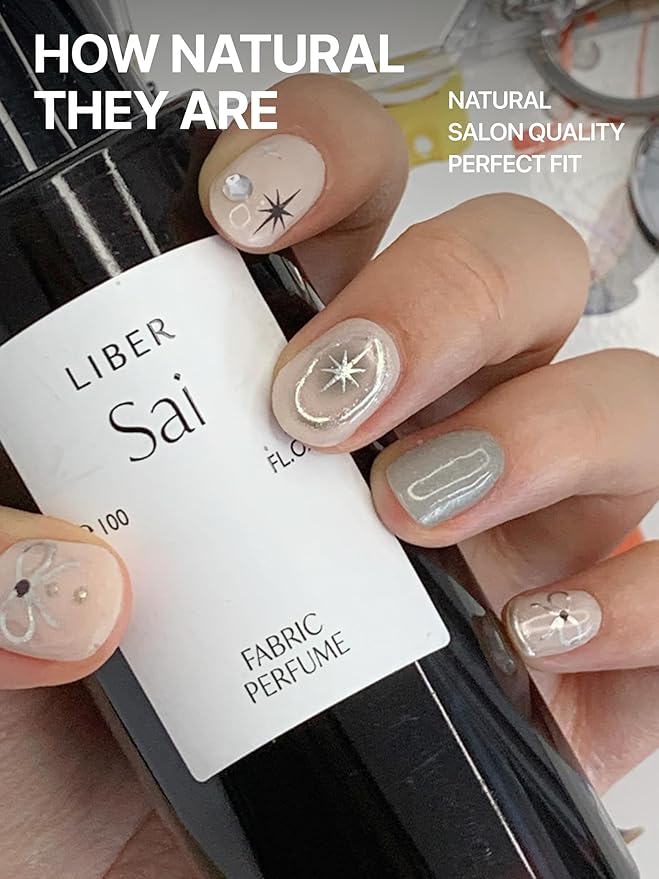 UUUUUU Semi Cured Gel Nail Strips | Salon-Quality | UV Free Gel Nail Wraps for Women | Easy Peel&Stick | Long-Lasting up to 14 Days | 28 Strips Set+File & Wipes | Gift-Ready(UGN146 Grey Ribbon)