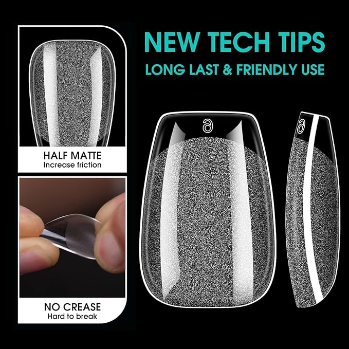 Short Coffin Soft Gel Nail Tips, BORNBYME 216 PCS Pre Buff Full Cover Shaped Nail Extenison Tips Half Matte Gel Nail Tips