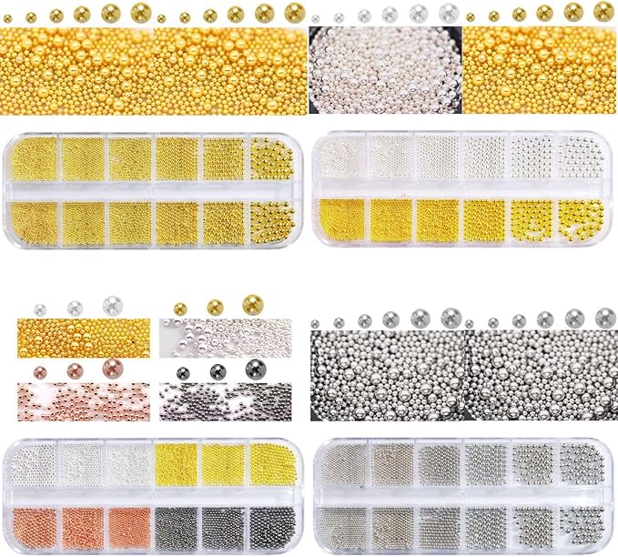 0.8mm Caviar Beads for Nails 6 Sizes Mini Small Stainless Steel Beads Nails Art Decorations Gun Grey Black Charms for Nails DIY Tool Nail Studs Accessories Gold Charms for Nails (Multicolor)