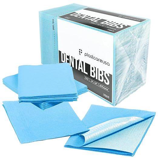 Disposable Dental Bibs 13"x18" - 3 Ply Waterproof Tattoo Bib Sheet for Patients - Dentist or Medical Tray Cover and Nail Table Cover Supplies, Blue