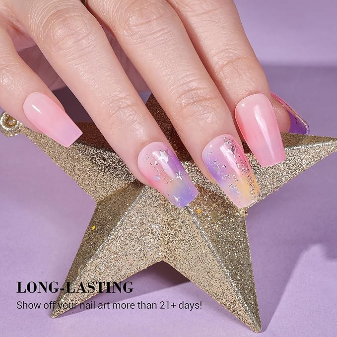 MelodySusie Semi Cured Gel Nail Strips, 20 PCS Gel Nail Stickers, Gel Nail Wraps, UV Light Required, Durable and Salon Quality (Unicorn Stars)