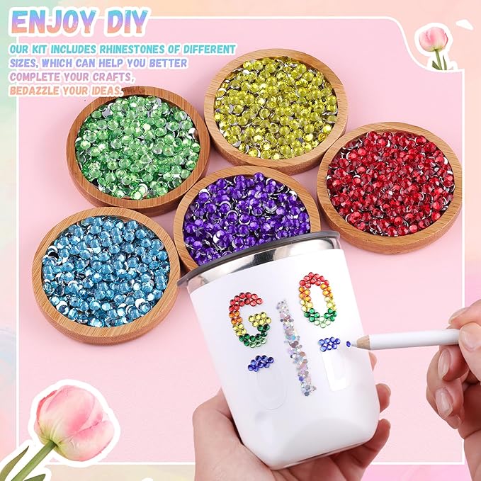 6600Pcs Resin Rhinestones for Bedazzling with B7000 Jewelry Glue, Multicolor 5mm Flatback Gems Rhinestones for Crafting, Clothing Tumblers Mugs Shoes Fabric Decor Nail Art