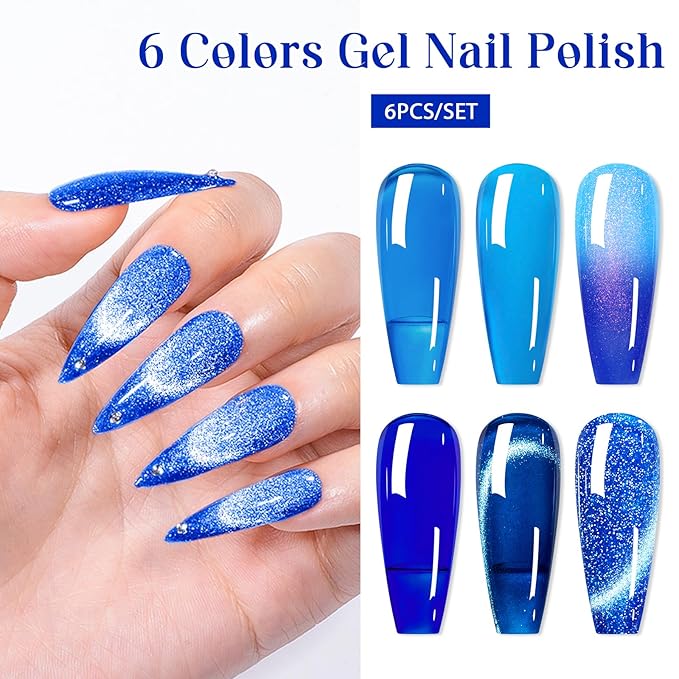 MEET ACROSS Gel Nail Polish Set 6 Pcs Glitter Colors Gel Nail Kit Art Design Soak Off UV LED (SET-11, 6pcs)