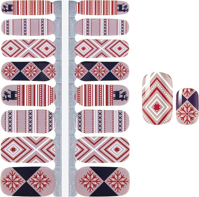 WOKOTO 5 Sheets Christmas Adhesive Nail Art Polish Stickers Tips with 1Pc Nail File Snow Winter Nail Wraps Decals Manicure Accessories