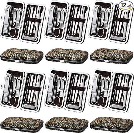 Geosar 12 Sets Christmas Stocking Stuffer Manicure Set Nail Clippers Set Pedicure Kit 12 in 1 Stainless Steel Professional Grooming Kits Nail Care Tools with Travel Case for Xmas Gifts(Modern Style)