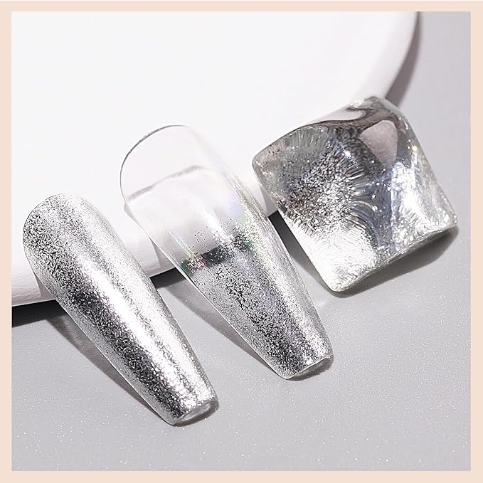 Silver Glitter Nail Polish Quick Dry 12ML, Sparkly Shimmer Shine nail polish Holographic Shimmery Nail Lacquer Varnish Nail Polish Natural Nail Art for Beginner-1PC