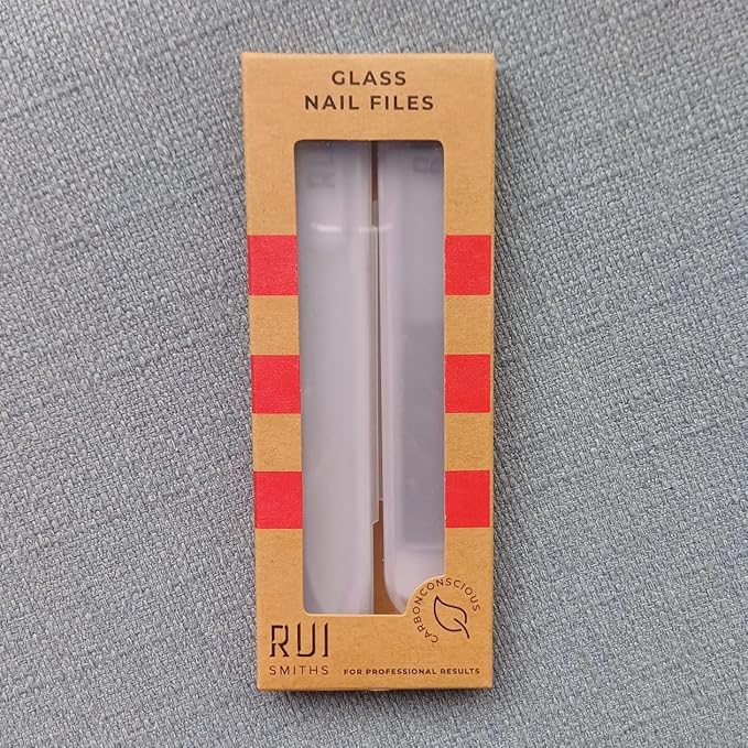 Rui Smiths CarbonConscious Glass Nail File & Nano Glass Buffer Set for Shiny Manicure Grooming - Reusable, Comes with Protective Cases
