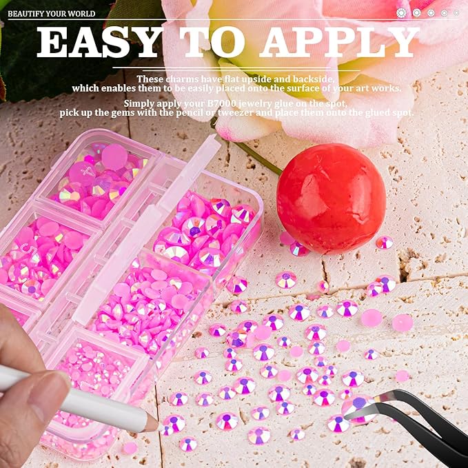 Resin Rhinestones Crafting, 2/3/4/5/6mm Flatback Jelly Rhinestones, 3 Box Pink AB Non Hotfix Crystal Gems for Bedazzling Crafts Mugs Tumblers Clothes Makeup Nail