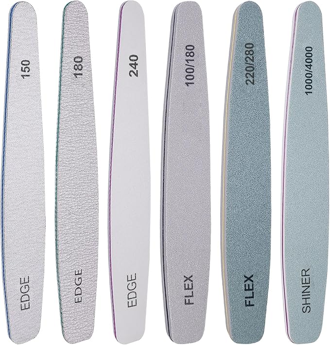 Nail File and Buffer Set, 6 Pcs Professional Nail File Kit for Acrylic and Natural Nails, 100/150/180/220/240/280/1000/4000 Grit Soft Nail Filer Gel Nail Files & buffers Filing Emery Board Home Salon