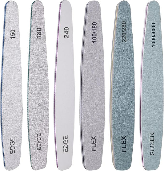 Nail File and Buffer Set, 6 Pcs Professional Nail File Kit for Acrylic and Natural Nails, 100/150/180/220/240/280/1000/4000 Grit Soft Nail Filer Gel Nail Files & buffers Filing Emery Board Home Salon