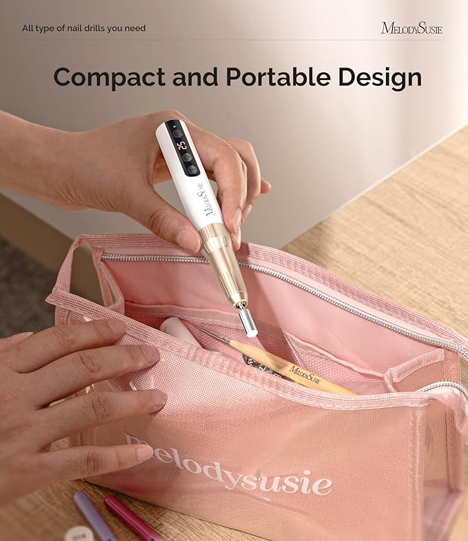 MelodySusie Pen-Shaped Portable Cordless Nail Drill, PC180E 25000RPM Rechargeable Electric File with LED Display for All Nail Care, Manicure Shaping & Acrylic Gel Removal for Nail Artists DIY at Home
