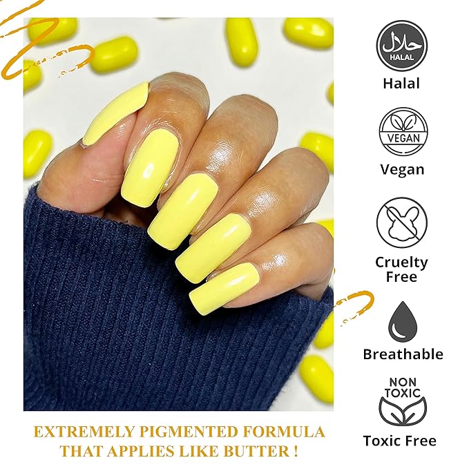 VIVRE Cosmetics Quick Dry Shiny Halal Nail Polish - Vegan, Non Toxic, Long Lasting, Breathable & Water Permeable - Going Bananas