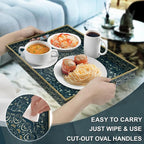 Plastic Serving Tray with Handles, Rectangle Boho Tray, Dark Green | Coffee - Image 3