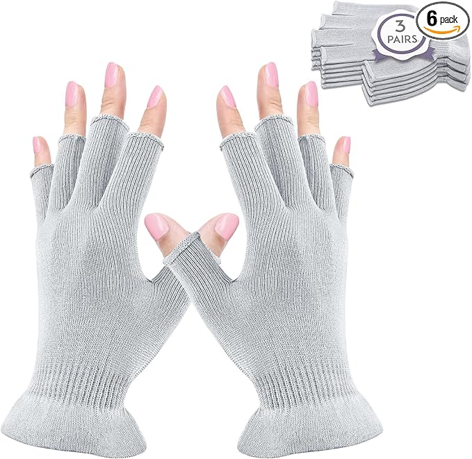 MIG4U 3 Pairs Fingerless Moisturizing Gloves, Half Finger Touchscreen Beauty Glove for Eczema, SPA, Dry Hands, Skin Treatment, Summer Sun UV Protection (S/M, Gray-3pairs)