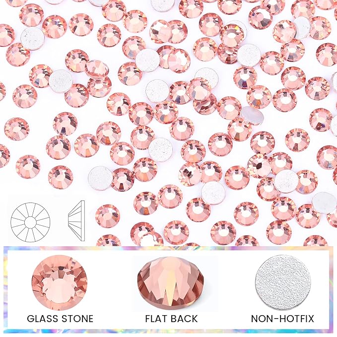 Novani Rhinestones 3000Pcs Flatback Crystal Round Loose Gemstones Glass Rhinestones for Crafts Makeup Nail Art Clothes Shoes DIY Decorations(SS6, 1.9-2.0mm,Champagne)
