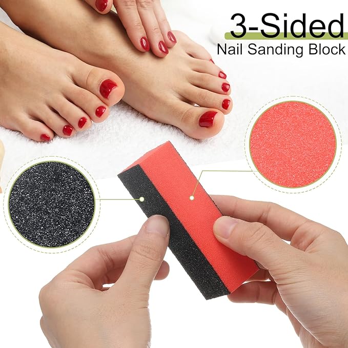 HARFINGTON 15pcs Nail Buffer Blocks 60/80/80 3 Sided Grit Nail Sanding Buffing File Block Manicure Tools for Acrylic Nail Shine Polishing Buffer, Red Orange