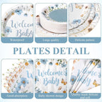 Pickmesh 250 Pcs Blue Floral Baby Shower Party Supplies Decorations Serve 50 - Image 2