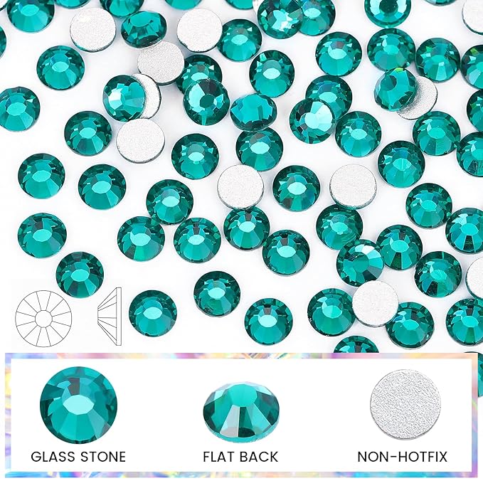 Novani Rhinestones 1440pcs Glass Rhinestones Crystal Flatback Gemstones for Crafts Nails Makeup Bags and Shoes Decoration（SS8, Green Zircon）