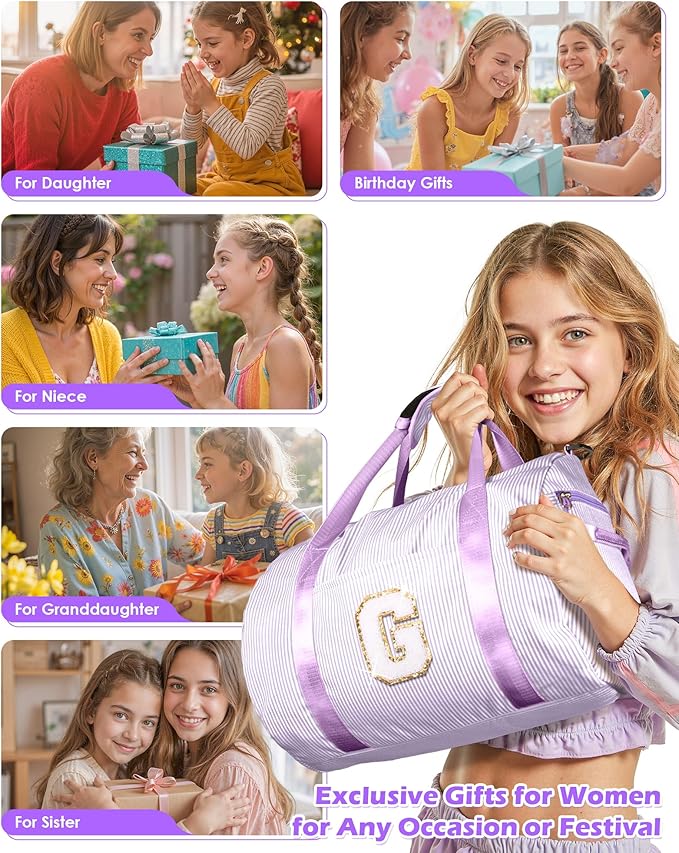 6 Year Old Girl Birthday Gifts, Girls Travel Duffle Bag, Kids Initial Overnight Duffel Bags with Shoe Compartment, Personalized Dance Bag with Cosmetic Pouch, Christmas Gift (Letter D)