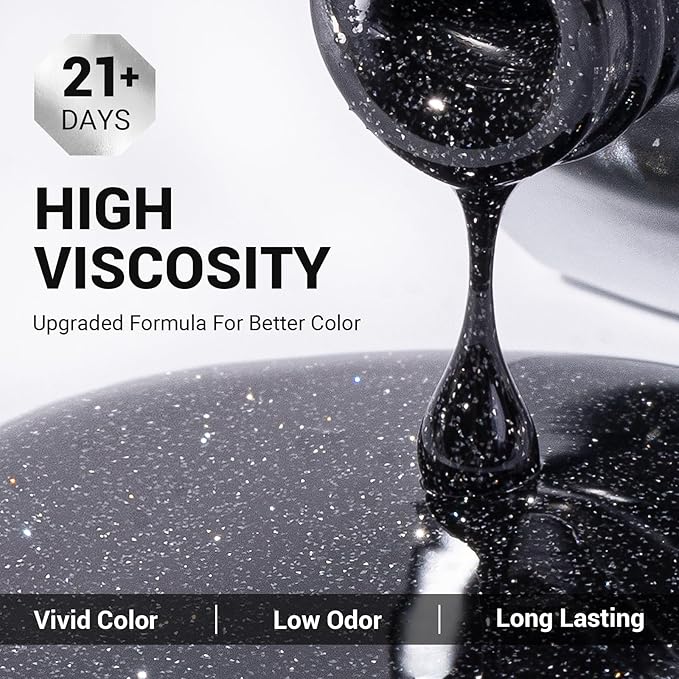 MelodySusie Black Glitter Gel Nail Polish,0.5fl oz Black Diamond Glitter Soak Off UV LED Reflective Glitter Gel Polish Gift for Women Nail Art Manicure Salon DIY Nail Design Decoration at Home- NJ-1