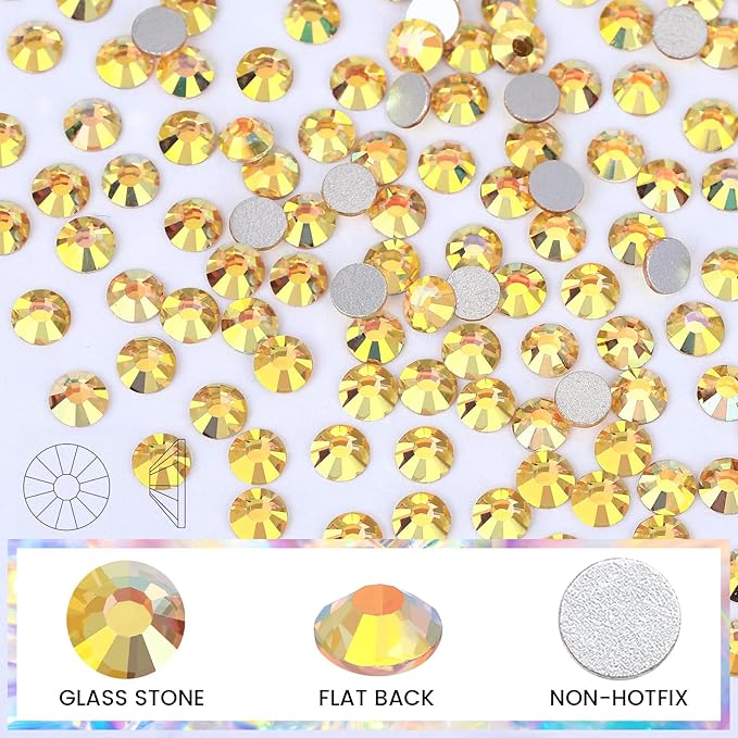 Novani Rhinestones 288Pcs Flatback Crystal Round Loose Gemstones Glass Rhinestones for Crafts Makeup Nail Art Clothes Shoes DIY Decorations(SS30,6.4-6.6mm,MetalSunlight)