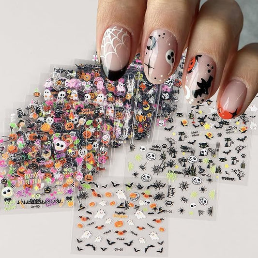 30Sheets Halloween Dark Style Nail Art Sticker 3D Halloween Ghost Bat Nail Stickers Pumpkin Spider Nail Design Slider Multi-Elements Halloween Sticker Decal for Acrylic Nails Manicure Accessory Decor