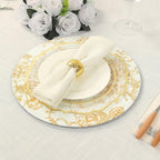 Efavormart 6 Pack White Gold Floral Acrylic Charger Plates in French Toile - Image 5