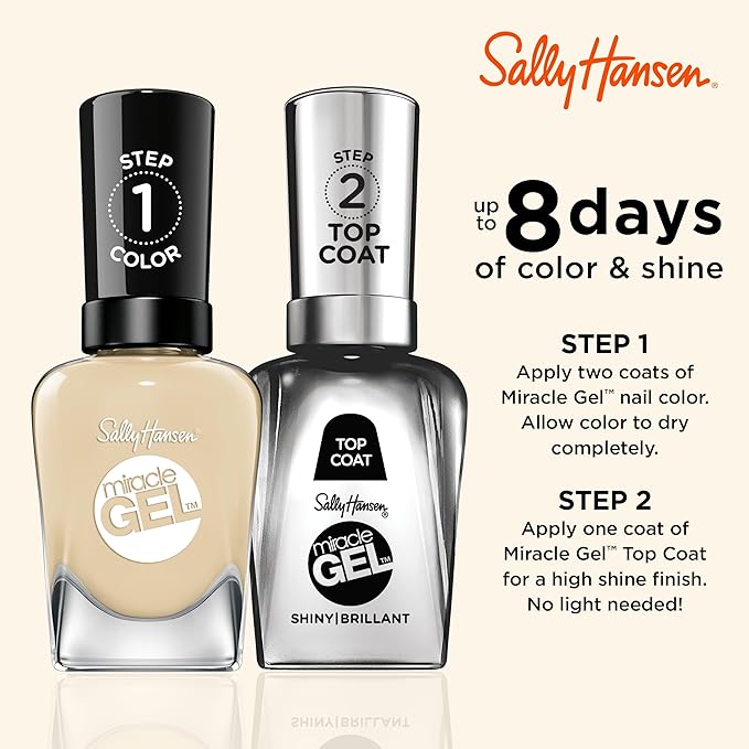 Sally Hansen Miracle Gel Salon Quality Nail Polish | Gel-Like Formula, Two-Step System, No UV Light Needed, Long Lasting | Semi-Opaque | 771 Sun-Shower | Beige Yellow Nail Color