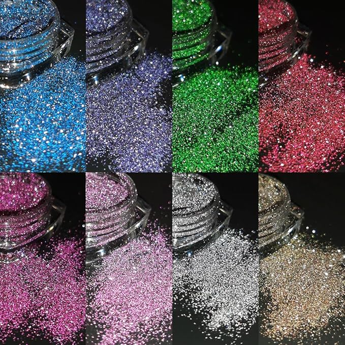 Reflective Glitter Powder Set, 8 Colors Sparkle Diamond Nail Glitter Dust, Silver Pink Purple Green Loose Glitter for Nails, Shiny Sugar Nail Powder Dipping Pigment, Nail Supplies