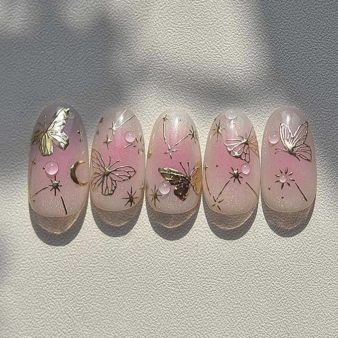 JMEOWIO 3D Embossed Gold Butterfly Nail Art Stickers Decals Self-Adhesive 5D Nail Supplies Nail Art Design Decoration Accessories 1 Sheets