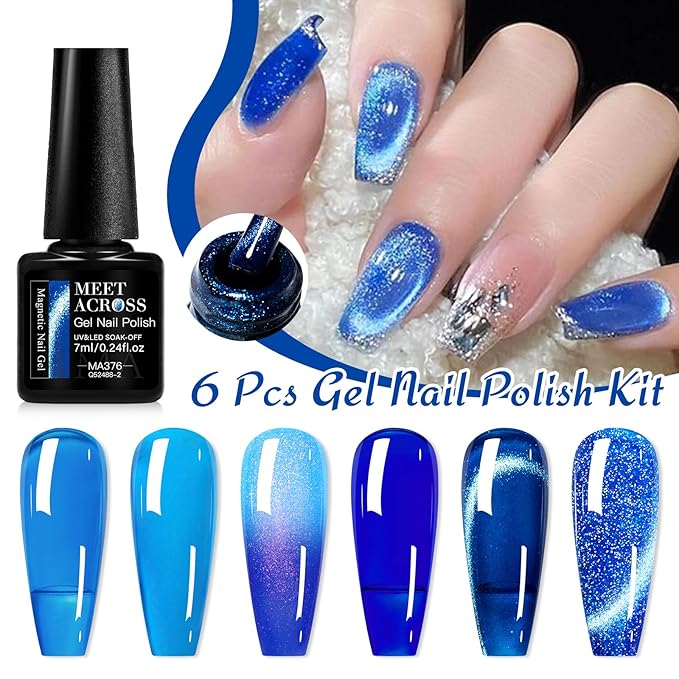 MEET ACROSS Gel Nail Polish Set 6 Pcs Glitter Colors Gel Nail Kit Art Design Soak Off UV LED (SET-11, 6pcs)