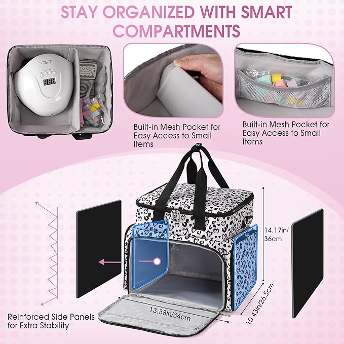 DERSTUEWE Extra Large Nail Polish Organizer Case Holds 72 Bottles, Nail Polish Storage Bag with 2 Removable Compartments, Fits UV Lamp & Nail Tools, Travel Tote for Manicurists & Home Use